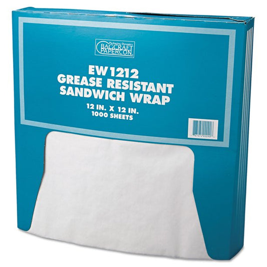 Bagcraft Grease Resistant White Sandwich Wrap 12in X 12in (1,000ct)